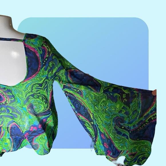 Show Me Your Mumu Womens Tunic Top Coverup Green Tropical Floral oversized S - Picture 1 of 12